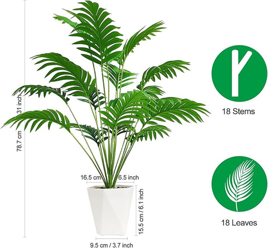 SAJANDAS Set of 2 Artificial Areca Palm Plants in Pots, 31 Inch Fake Tropical Palm Trees with Greenery Leaves and Stems, Faux Dypsis Lutescens Floor Plants for Store, Office, Home Decoration