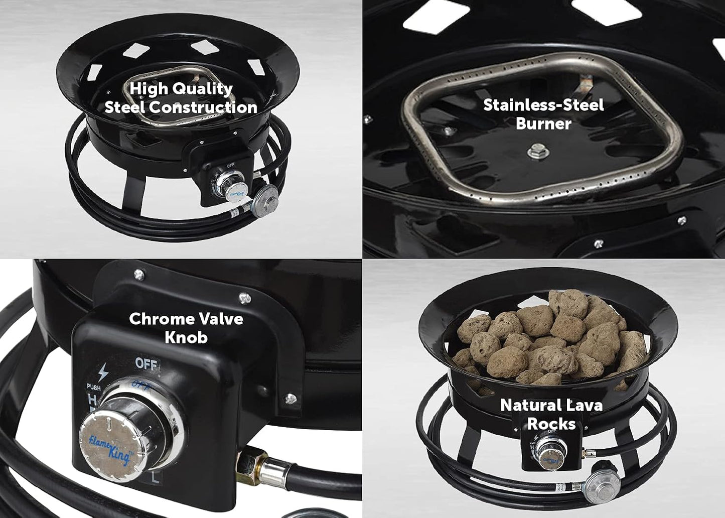 Flame King Smokeless Propane Fire Pit, 19-inch Portable Firebowl, 58K BTU with Self Igniter, Cover, & Carry Straps for RV, Camping, & Outdoor Living