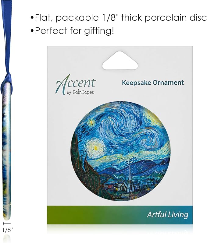 Christmas Tree Ornament, Porcelain Van Gogh Starry Night fine Art Keepsake Ornament by RainCaper