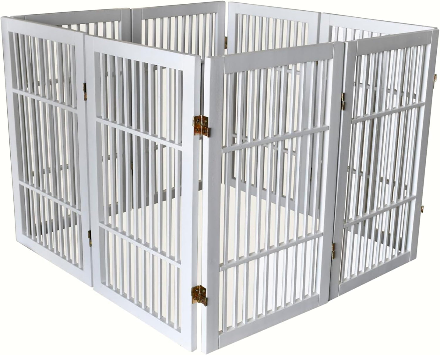 Pet Dog Gate Strong and Durable Freestanding Folding Acacia Hardwood Portable Wooden Fence Indoors or Outdoors by Urnporium (White Pet Gate, 8 Panel 30" Tall)