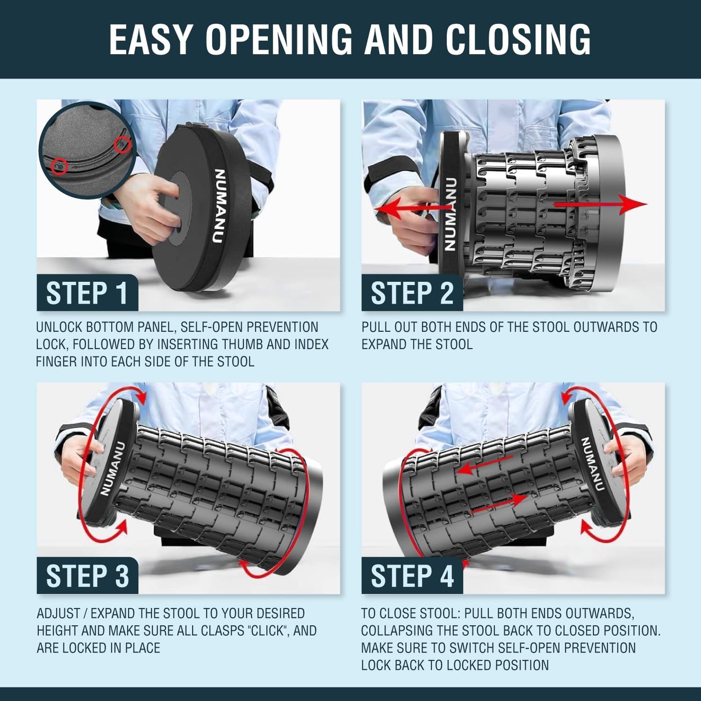 2025 Upgraded Collapsible Stool & 3IN1 Cushioned Carry Bag, Telescopic Folding Stool, Max 620lbs Adjustable Height Camping Chair, Retractable Seat or Travel Footrest for Outdoors, 18" H Stool