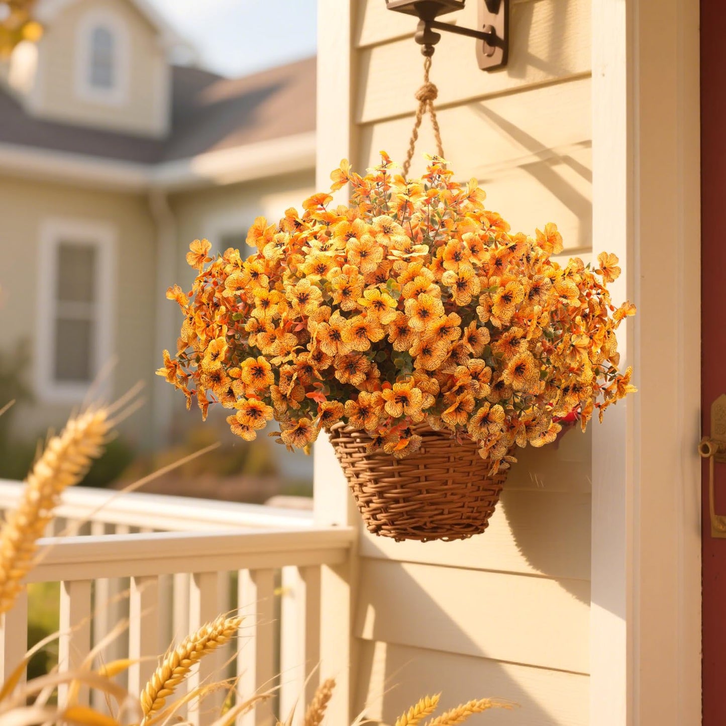 16 Bundles Artificial Fall Flowers UV Resistant Faux Greenery, All Weather Outdoor Autumn Decor for Thanksgiving Christmas Wedding Home Garden Fireplace Party Décor (Fall Orange Yellow)