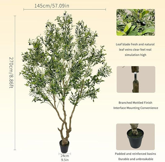 Artificial Olive Tree Fake Tree Interior Decoration Tree Artificial Tree Fauk Tree (9ft)