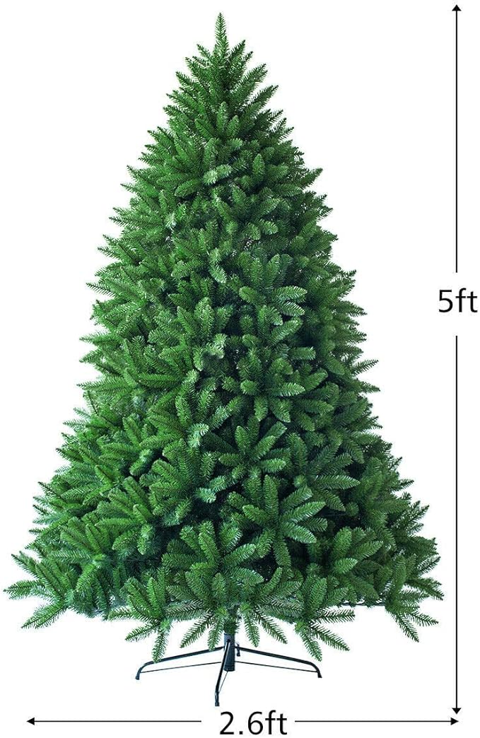 Goplus 5ft Unlit Artificial Christmas Tree, Premium Hinged Fir Tree, Easy Assembly with Metal Stand, Xmas Décor for Indoor and Outdoor (5ft)