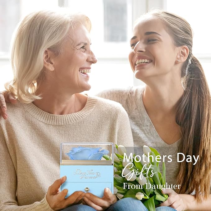 NEWNOVE Preserved Real Light Blue Rose with Angle Wings Necklace, Anniversary Birthday Gifts for Women Wife Girlfriend Mom Gift Ideas for Christmas Mothers Day Valentines Day, I Love You Gifts for Her