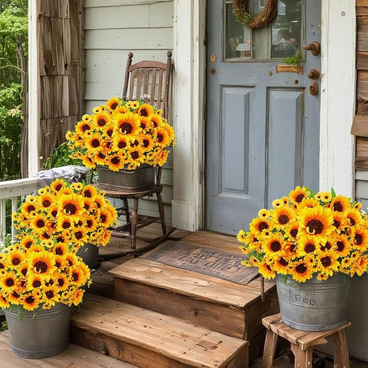 Sunflower Artificial Flowers 8pcs Fall Flowers Outdoor Fake Sunflowers for Garden Patio Window Box Planter Home Porch Garden Wedding Party Office Indoor Autumn Decoration