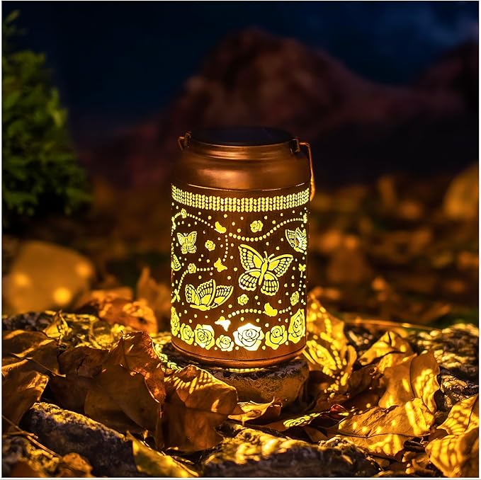 Butterfly Solar Lanterns Outdoor Hanging Waterproof Solar Lights Butterfly Gifts for Women Men Metal Butterflies Decorative LED Lanterns for Outside, Patio, Landscape, Yard Decor, Garden Decorations