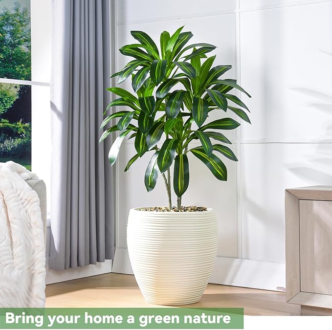 2 Pack Artificial Dracaena Tree-4FT Fake Plants with White Planter-Artificial Plants Indoor Floor Plant in Pot-Tropical Fake Yucca Potted Tree for Home Office Living Room Decor