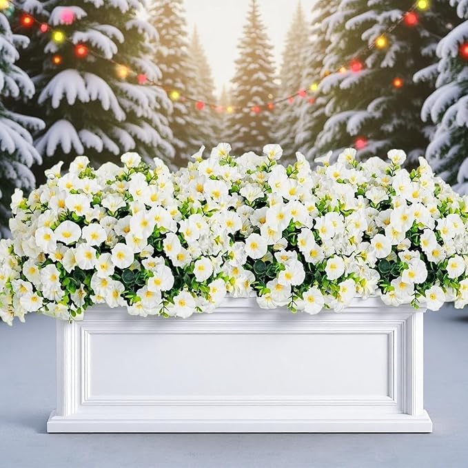 Artificial Flowers for Outdoors - UV Resistant & Fade-Resistant Fake Flowers, 24 Bundles Waterproof Faux White Eucalyptus for Garden, Yard, Patio, Wedding & Home Decor 24 White Bundles