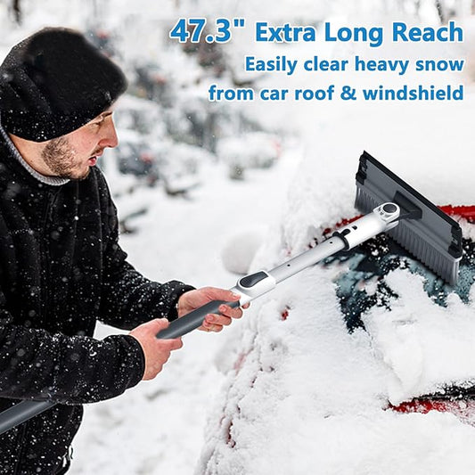 47.3" Car Snow Brush & Snow Broom for Truck SUV | Extendable Ice Scrapers for Car Windshield with Foam Grip | No-Scratch Soft Bristles for Vehicle Roof Cleaning | Heavy Duty Auto Snow Removal Tool