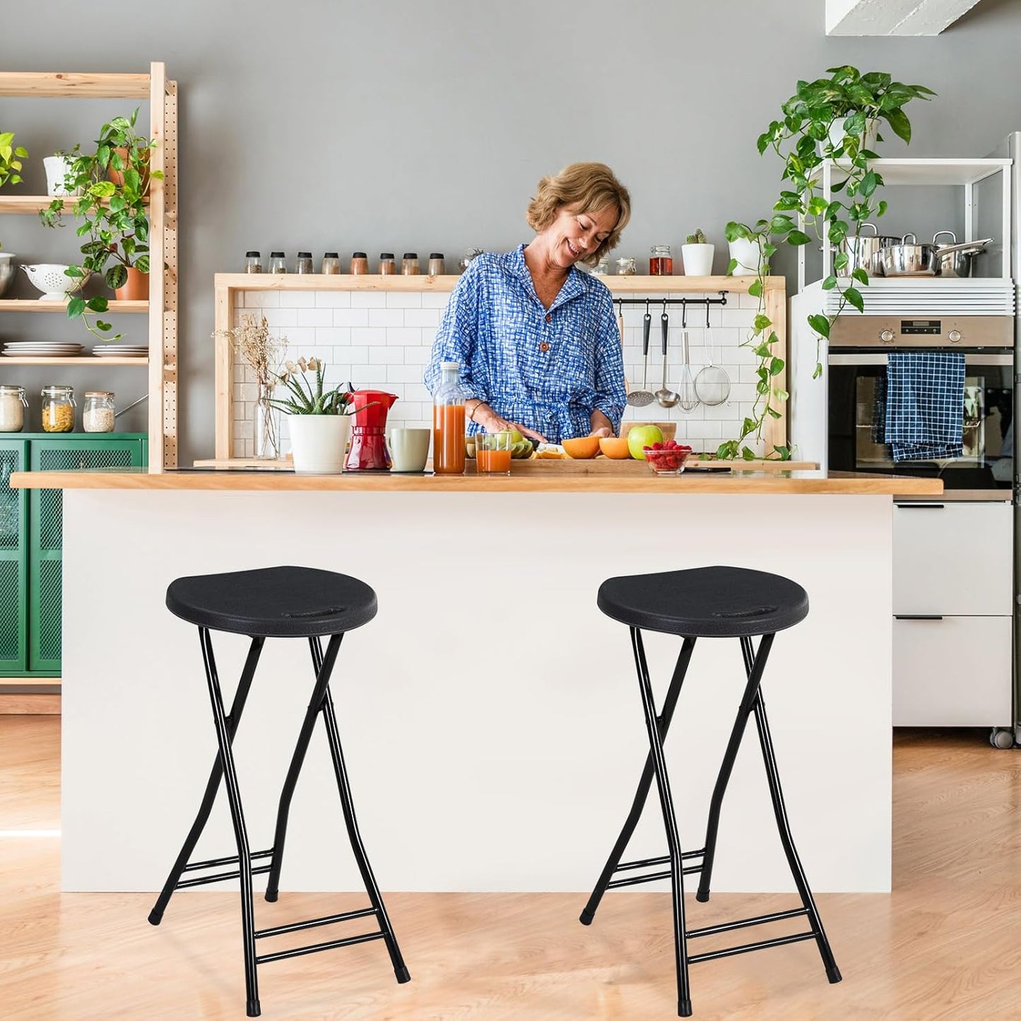 Suzile 1 Pc Tall Folding Chair Portable Plastic Stool Chair Heavy Duty Foldable Bar Stools with Handle for Adults Kitchen Counter Room Home Camping Indoor Outdoor, 300lbs Capacity (27 Inch)