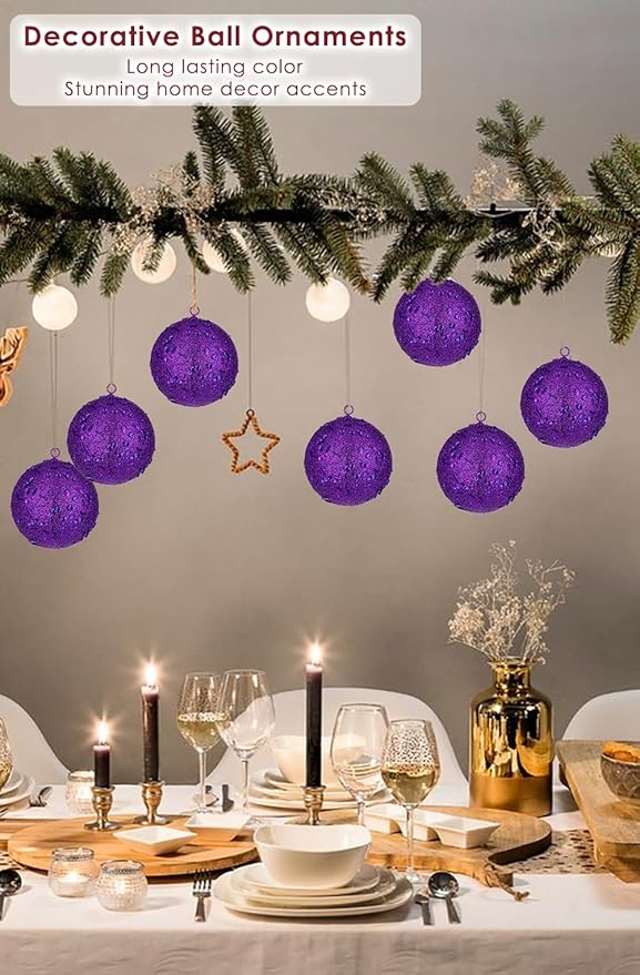 4" Large Christmas Balls Ornaments 6 Pcs Shatterproof Big Purple Christmas Ornaments for Xmas Tree Bulk Glitter Big Xmas Tree Ornament for Trees Halloween Holiday Wedding Party Decoration