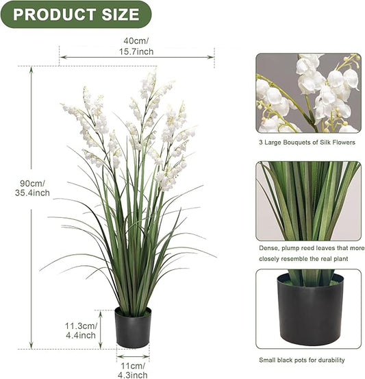 Fake Plants Home Decor Fake Flowers Artificial Plants Outdoor Tall Grass Plant Artificial Pampas Grass Decor Artificial Plants Indoor Fake Grass Living Room Decor Artificial Grass 36“2PCS White