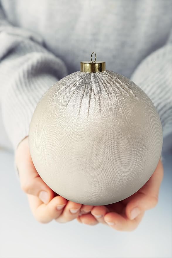 4PCS White Velvet Christmas Ornaments Set – 6 Inch Large Flocked Shatterproof Baubles for Xmas Tree Decoration, Hanging Ornaments for Holiday & Home Décor (Ivory White, 6 Inch / 15 cm)