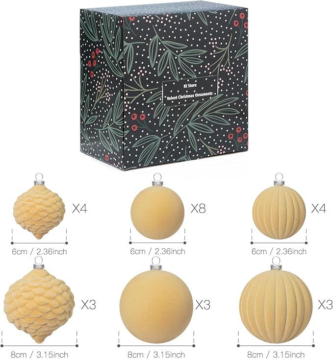 KI Store Velvet Christmas Balls Light Brown 25pcs Flocked Christmas Tree Ornaments for Xmas Holiday Hanging Decor