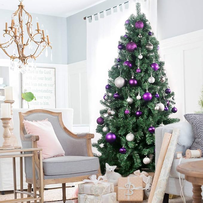 GameXcel Christmas Balls Ornaments for Xmas Tree - Shatterproof Christmas Tree Decorations Small Hanging Ball Purple & Silver 1.6 Inch x 36 Pack