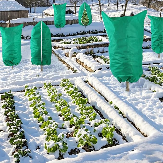 Plant Covers Freeze Protection 2-Pack, 47.3" x 70.9" Frost Covers with Zipper Drawstring, Outdoor Winter Frost Cold Weather Shrubs Trees Jacket Covers Green
