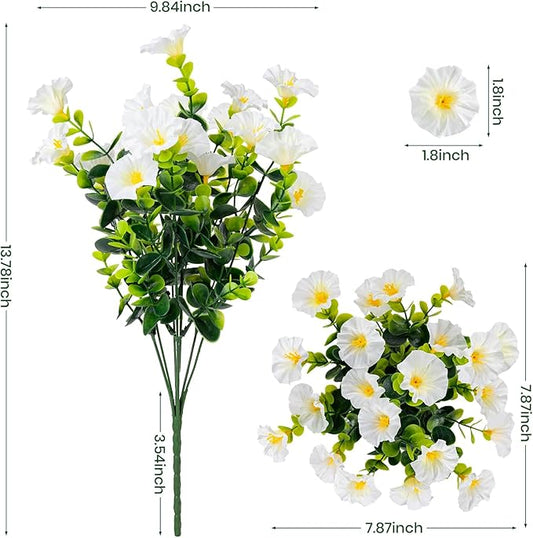 Artificial Faux Flowers for Outdoor 16 Bundles Boxwood Fake Morning Glory for Planter,UV Resistant Fake Flowers for Home Porch Patio Outside(White)