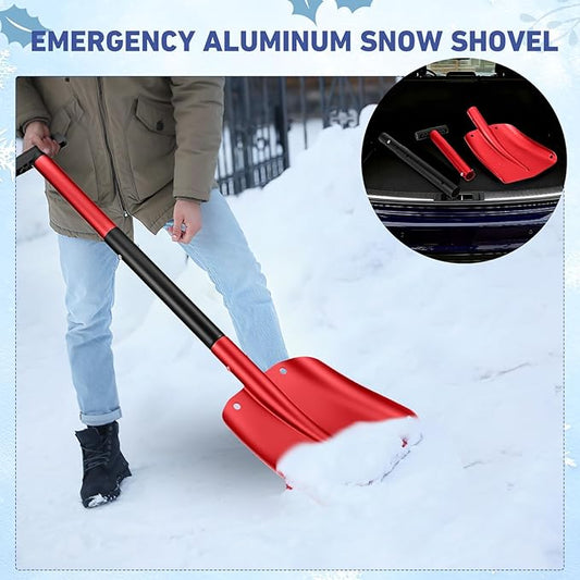 Gisafai 1 Pcs 34'' Detachable Emergency Snow Shovel for Car Aluminum Extendable Collapsible Snow Shovel Emergency Car Cleaning Equipment Suitable for Truck SUV Van Camp Outdoor (Red)