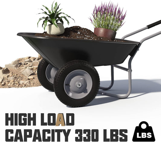ARNOT Enlarged 2-Wheel Wheelbarrow, Easy Loading and Dumping Garden Cart, Heavy Duty Utility Dump Cart for Outdoor Lawn Yard Farm Ranch, Black
