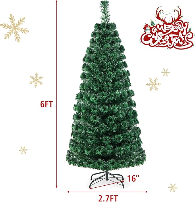 HAPPYGRILL 6FT Fiber Optic Christmas Tree Pre-Lit Artificial Christmas Tree Green Xmas Tree with LED Lights for Indoor Outdoor Festival Decor