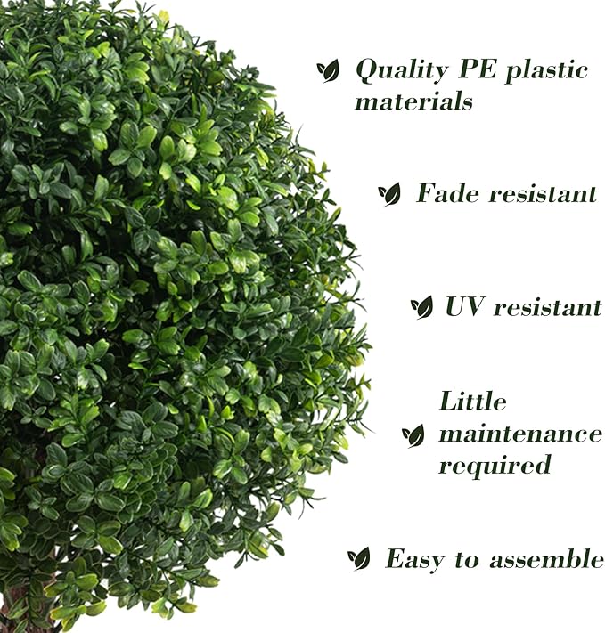 Set of 2 Artificial Boxwood Ball Trees for Outdoor with Spike, UV Resistant Faux Topiary Ball, Fake Plants Greenery Round Shrubs Bushes for Entryway Front Porch Decor