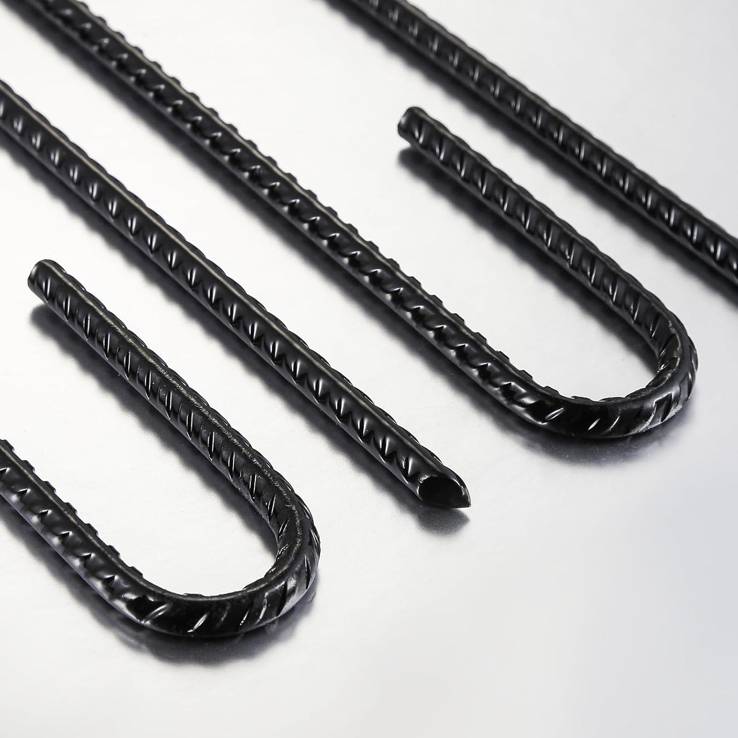 Rebar Stakes U/J Hook Extra Heavy Duty,(10pcs) 12 inch x 1/4 inch Rust Proof Coated Steel Ground Stakes Ground Anchors, Garden Stake Metal Stakes Tent Stake Trampoline Anchors (U-Hook)