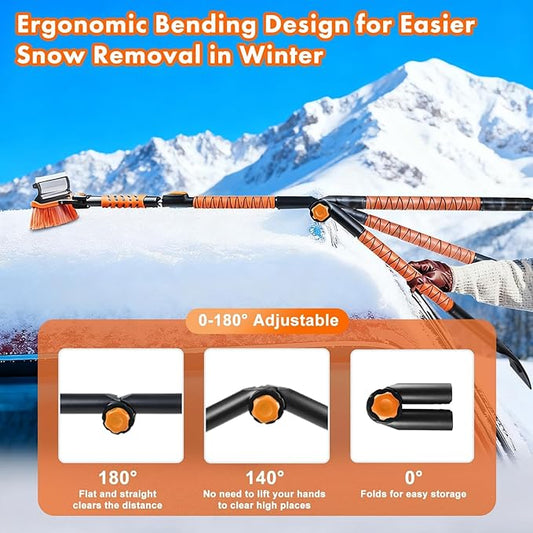 Eazy2hD 3 in 1 Bendable Snow Brush with Ice Scrapers, 64.17" Extendable Window Ice Removal with Squeegee for Windshield, 180° Pivoting Brush Head Cleaner Tool for Car, Truck, SUV