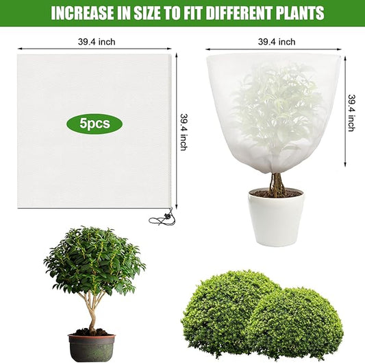 NNG 5PCS Winter Plant Covers Freeze Protection 39.4x39.4Inch Frost Blanket Shrub Covers with Zipper Drawstring Plant Protector Shrub Jacket Winter Tree Cover for Outdoor Plants, Shrub Potted Plants