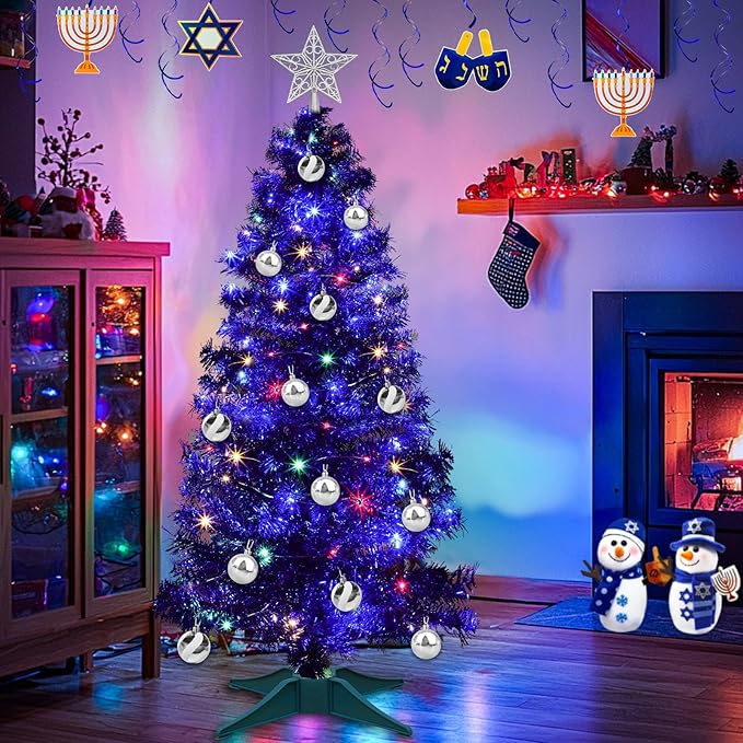 Dual Color Change & Timer 4 Ft Christmas Tree with 8 Mode 100 Warm White & Colorful Light 18 DIY Ball Ornaments 3D Star Battery Operated Small Xmas Tree Table Indoor Holiday Party Decor