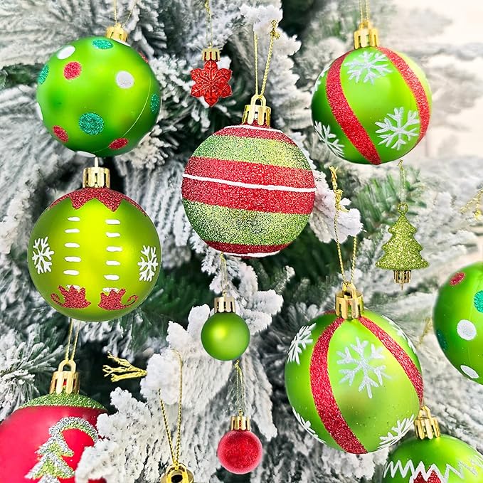 46pcs Christmas Ornaments, Christmas Tree Ornaments, Christmas Tree Decoration Ornaments Xmas Ball for Xmas Tree Holiday Wreath Garland, Red and Green
