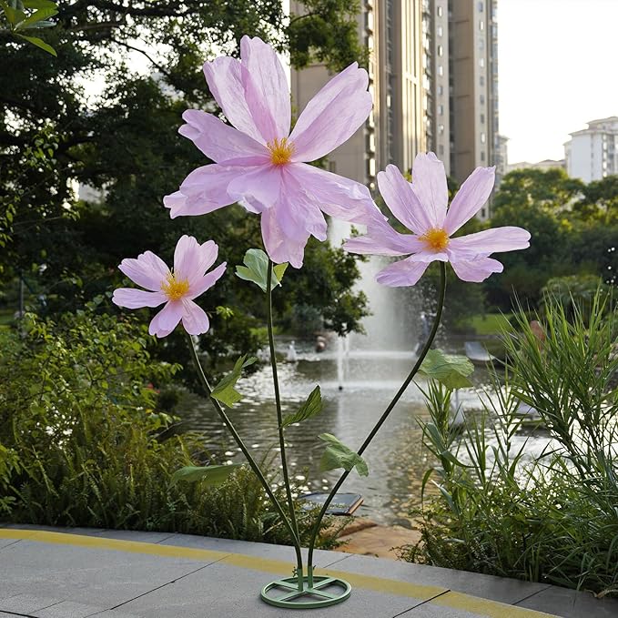 Artificial Giant Flowers for Decoration,Large Paper Daisies Flowers with Stems and Stands Base,Big Flower Decor for Wedding Birthday Party Garden, Party Banquet Background Decor (Pink)