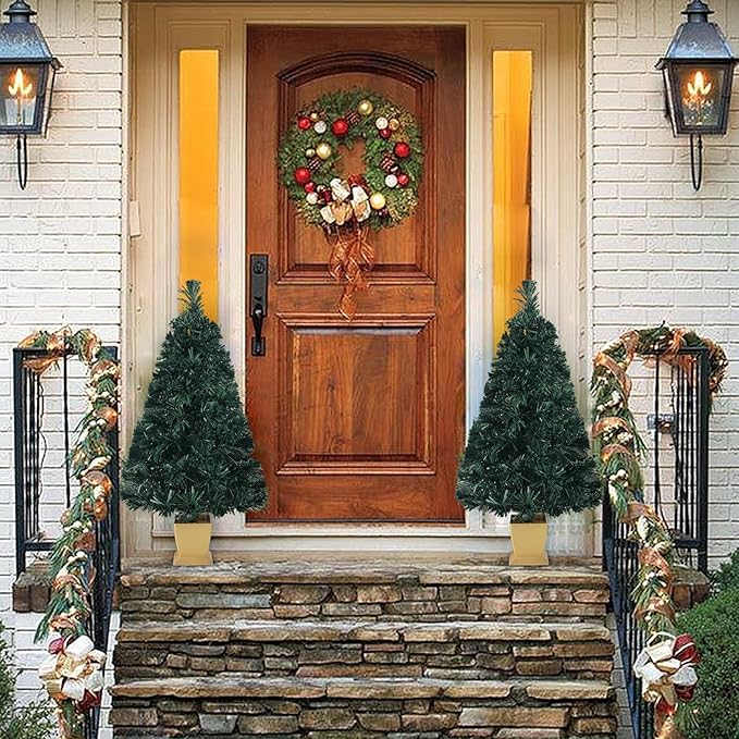 32inch Green Fiber Optic Christmas Tree, Small Christmas Tree with Lights 3 FT Artificial Prelit Tabletop Xmas Tree Holiday Home Decorations, USB Adaptor Included