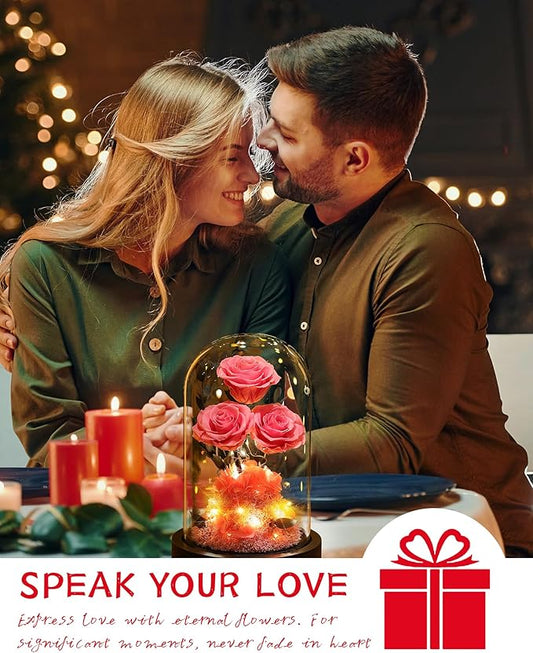 Flowers Roses Gifts for Mom Grandma,Forever Preserved Rose in Glass Dome, Christmas Anniversary Thanksging Birthday Real Roses Gifts for Wife Women Mother in Law/Pink