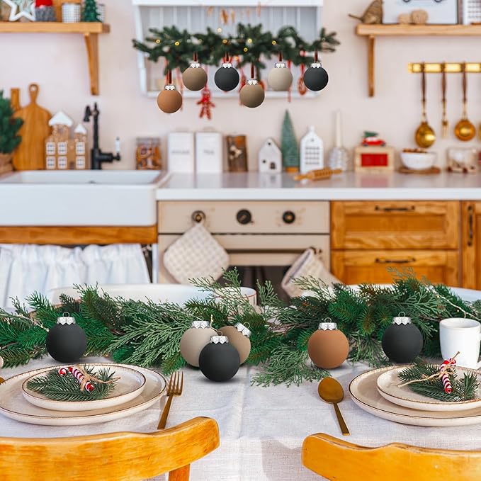 24 Pcs Neutral Matte Christmas Ball Ornaments 2.4 Inch Rustic Boho Brown Black Ivory Terracotta Xmas Bulbs Ornament Vintage Xmas Baubles Modern Christmas Decor for Tree Farmhouse Decor