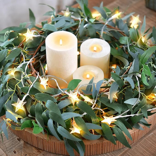 Enchanting Decor: Pair of Flexible Rustic Willow Garlands Adorned with 33 Feet Starry String Lights (USB Operated) by FiveSeasonStuff Floral