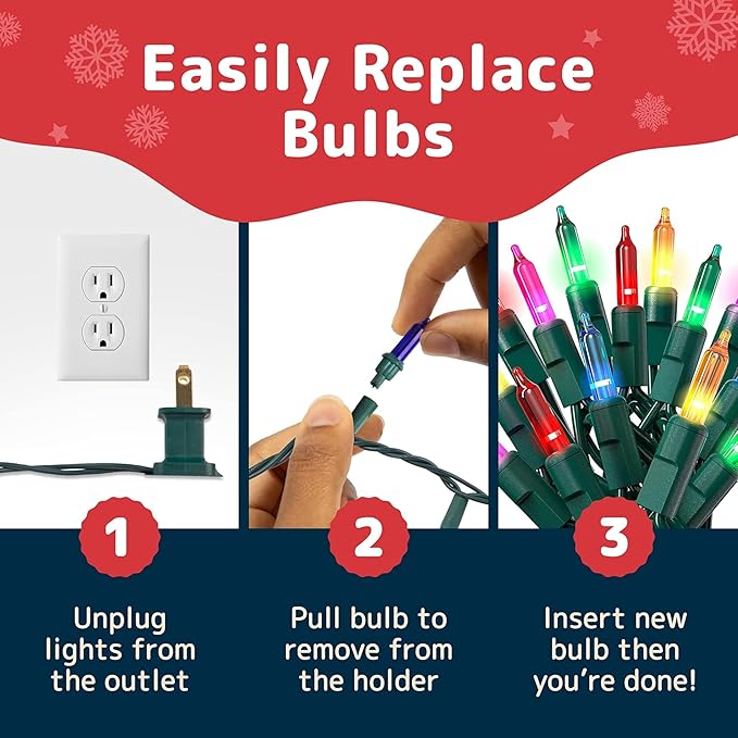 PREXTEX 500 Ct. Multi-Color Christmas Tree Lights with Green Wire - 100 Ft - for Indoor and Outdoor Use - Multicolor Twinkle Christmas Tree Decoration with End-to-End Connectors