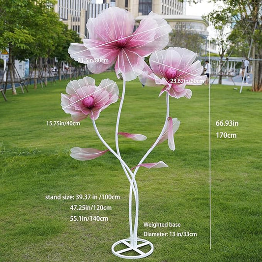 Giant Flowers for Decoration,3-Head Large Artificial Silk Flower with Standing Stems and Base for Party Banquet Wedding Reception Background Decor Home Decor (Red Gradient)