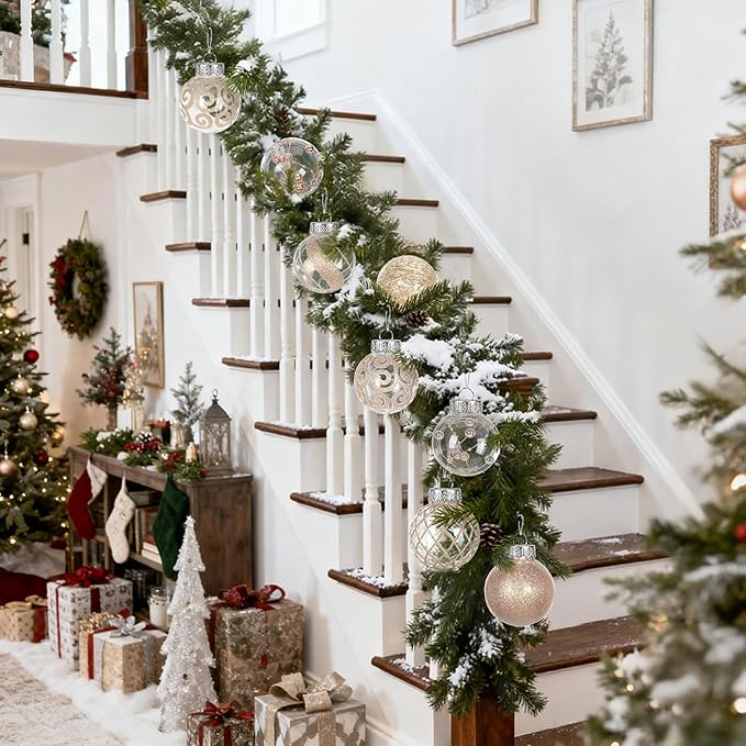 Ouddy Decor 36 Pcs Clear Christmas Ball Ornaments, 2.36" Shatterproof Champagne Plastic Christmas Ornaments Set Decorative Hanging Transparent Baubles for Xmas Tree Holiday Party Decor, Champagne