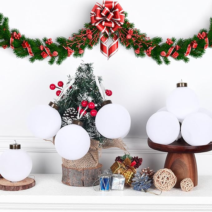 12 Pcs Velvet Christmas Balls Bulk Shatterproof Plastic Christmas Tree Decorations for Decorative Hanging Baubles (12, White, 2.36Inch)