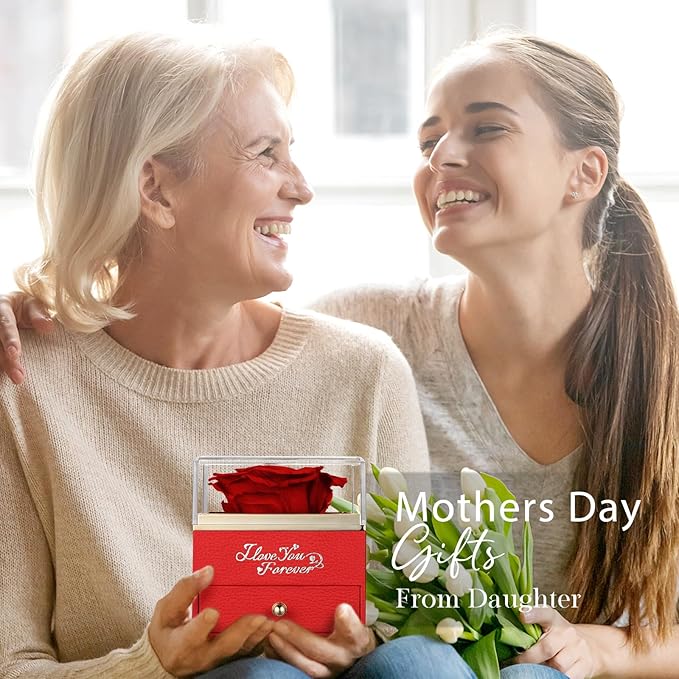 NEWNOVE Preserved Real Red Rose with Angle Wings Necklace, Mothers Day Flowers Gifts for Mom Grandma Wife Girlfriend, I Love You Gifts for Her, Anniversary or Birthday Gifts for Women