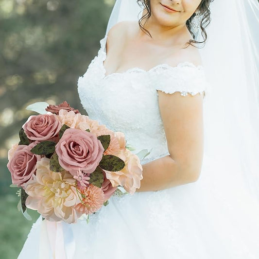 30 Pcs Roses Artificial Flowers Pink Bouquets Box Set for DIY Bridal Wedding Shower Decorations Fake Floral Arrangements for Party Table Centerpieces Home Decor Indoor Outdoor Dusty Blush