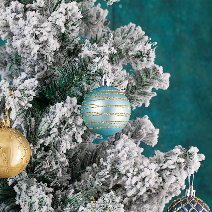 100PCS Blue and Gold Christmas Ornaments Set, Shatterproof Christmas Ball Ornaments Bulk, Assorted Decorations Baubles Hanging Ornaments for Christmas Trees Holiday Party Decor (Blue & Gold)