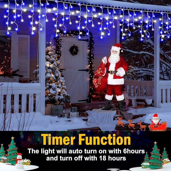 Christmas Lights Outdoor, 164FT 1600 LED Ice Lights for Outside, 320 Drops Ice String Lights with 8 Modes, Waterproof Timer & Memory for Yard, Garden, Eaves, Patio, Party (Blue and Cool White)