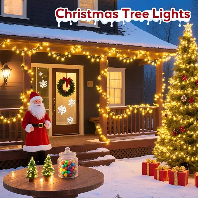 Hishine 49FT 1000LED Christmas Lights Outdoor, String Lights Indoor 8 Modes Waterproof Plug in Christmas Tree Light for Holiday, Warm White