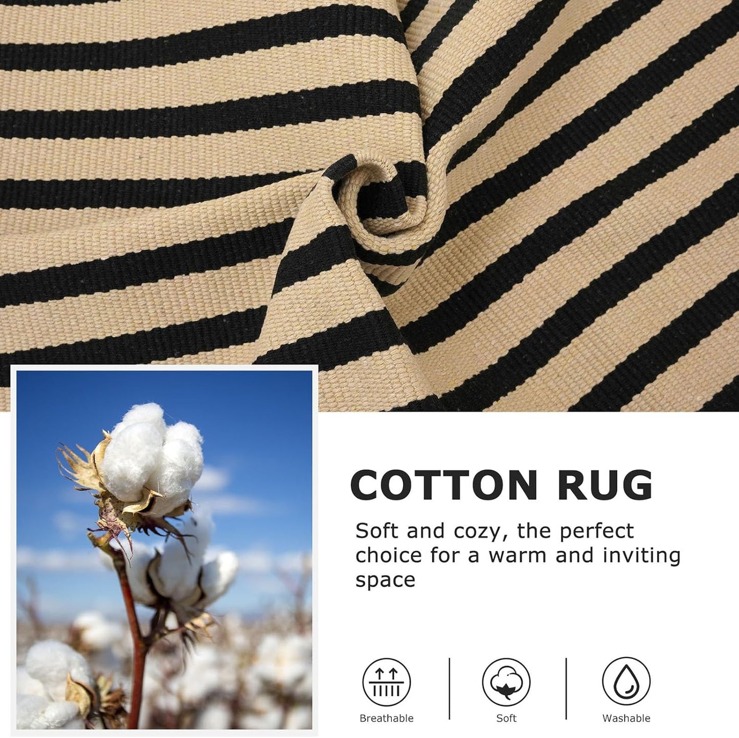 IOHOUZE Striped Area Rug 2'x3' Front Door Rugs Small Washable Area Rug for Front Porch, Spring Summer Welcome Door Mats Outdoor Indoor, Doormat for Entryway Porch Entrance, Tan/Black