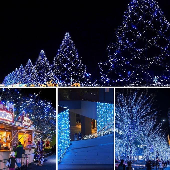 weillsnow 164 FT 500 LED Christmas Lights Outdoor, Waterproof Christmas Fairy Lights with Timer, Plug in Blue White LED String Lights with 8 Modes for Bedroom Wedding Party Xmas Decoration