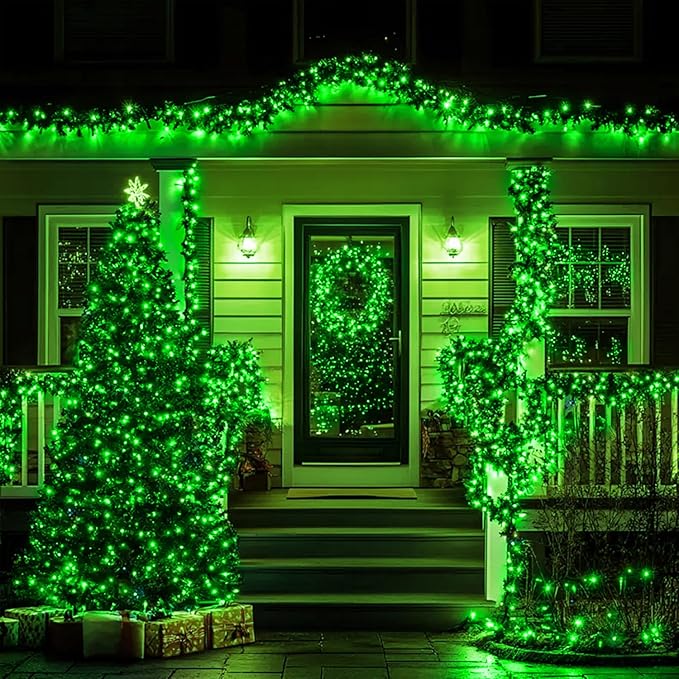 Nisocy 66FT 200 LED Green String Lights with Green Wire, Waterproof Christmas Tree Fairy Lights with 8 Modes, Indoor Outdoor Seasonal Decorative Lighting for Holiday, Party, Garden