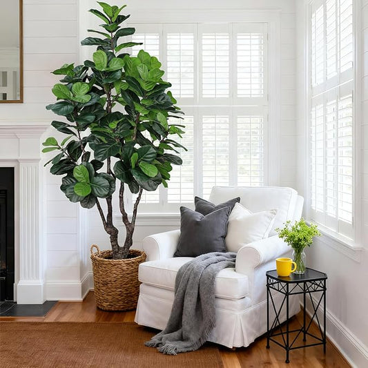 7FT Artificial Fiddle Leaf Fig Tree for Home Decor, Realistic Faux Plants Indoor Ficus Lyrata Trees in Pot, Fake Floor Plant for Living Room Office Christmas Housewarming Gift