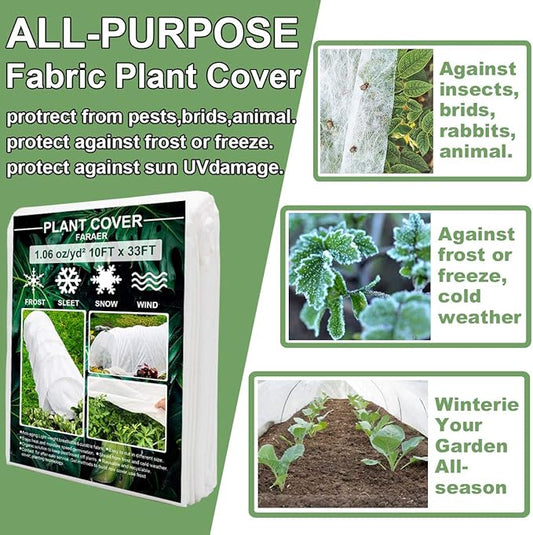 Plant Covers Freeze Protection, 10ft×33ft Reusable Rectangle Frost Protection Floating Row Cover Plant Blanket Garden Winterize Cover for Cold Weather Snow
